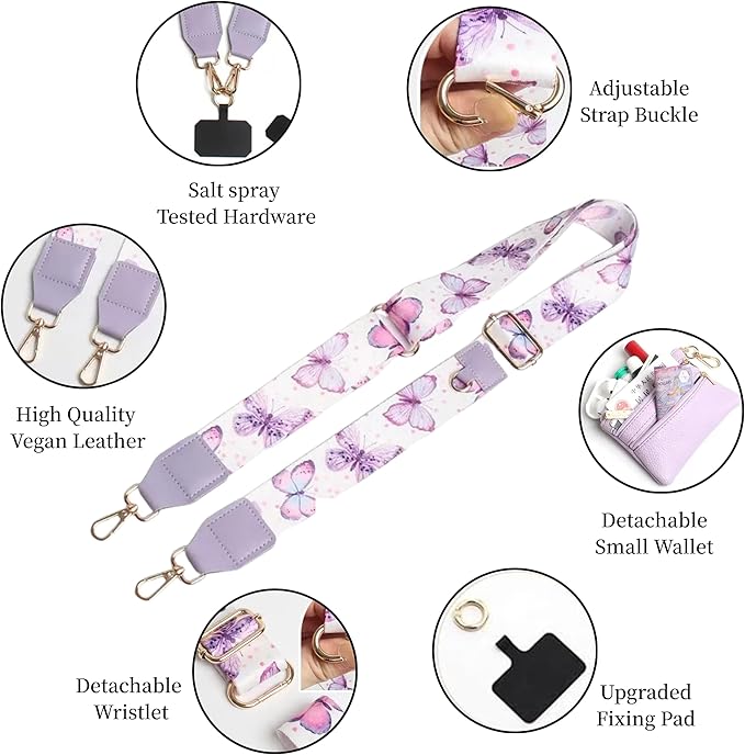 Crossbody Body Phone Holder for Women, New Phone Strap with Zippered Pouch, Adjustable Crossbody Strap (Lavender)