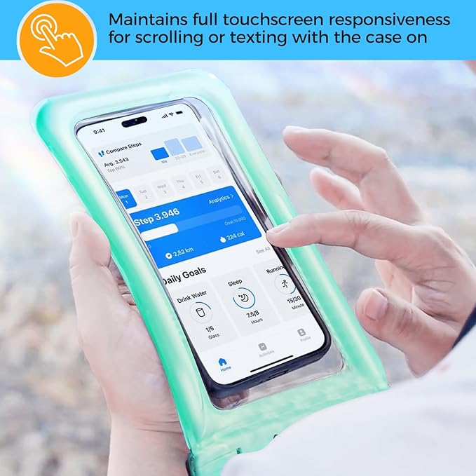 2 Pack ProCase Floating Waterproof Phone Pouch Up to 7", IPX8 Floatable Underwater Phone Case Dry Bag for iPhone 17/Air 16 15 14 13 12 11 Pro Max Xs Max XR X 8 7 Plus SE/Galaxy S24 S23 S22 - BlueGreen