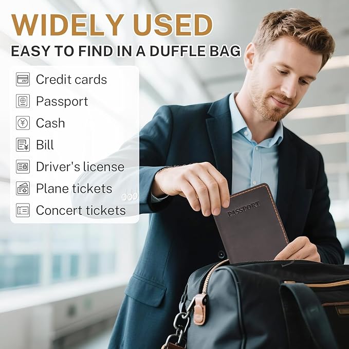 Genuine Leather Passport Holder for Travel,RFID Blocking Passport Cover, Men Passport Wallet, Folding Passport Clip with One Pocket, Two Card Slots, And One Passport Pocket(Coffee Brown)