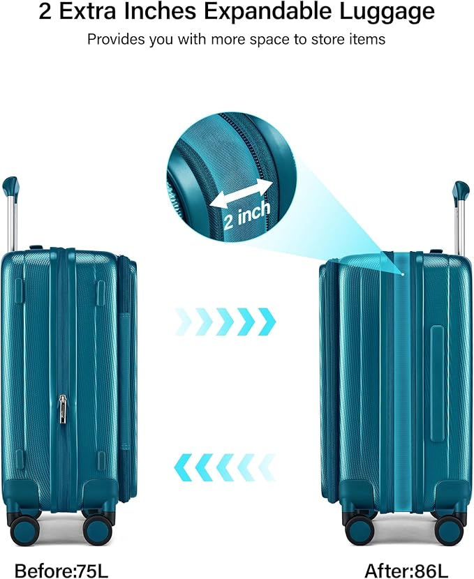 Hanke 24 Inch Expandable Luggage Top Opening Checked Bag Luggage Hard Shell Suitcases with Wheels Lightweight Travel Luggage Medium Suitcase with Lock for Woman Men-Caribbean Blue
