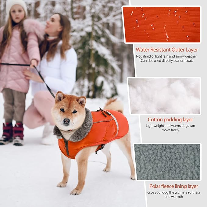 QBLEEV Warm Dog Coat Reflective Dog Jacket, Waterproof Dog Winter Coat Turtleneck Dog Clothes for Cold Weather, Thick Fleece Dog Snowsuit Christmas Dog Vest Pet Apparel for Small Medium Large Dogs 3XL