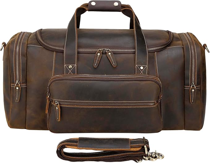 Polare 23" Full Grain Cowhide Leather Gym Duffle Weekender Overnight Travel Duffel Bag For Men