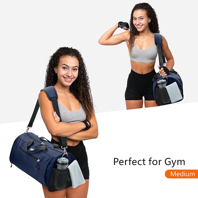 TOPDesign Gym Bag for Women & Men, Unisex Duffel Bag with Shoe Compartment & Wet Pocket for Travel Sports Gym (M Blue)