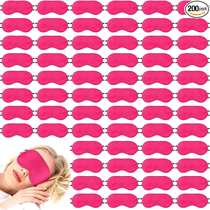 Tarpop 200 Pcs Eye Mask Sleeping Blindfold Eye Cover with Adjustable Strap for Games Party Team Building Travel Individually Wrapped Sleep Mask for Women Men (Rose Red)