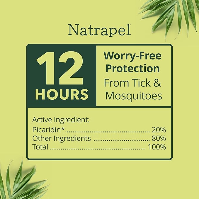 Natrapel Tick & Insect Repellent - Bug Spray with 20% Picaridin - Family Protection Against Mosquitoes, Ticks & More - Up to 12 Hours of Protection - 3.4 fl oz (3 Pack)