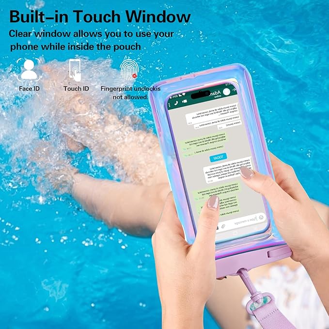 Up to 8.3" 2 Pack Iridescence Universal Waterproof Phone Pouch, Large Phone Waterproof Case Dry Bag, Protection Level: IP68, Outdoor Sports for Apple iPhone,Samsung,and More, Iridescence 2 Pack