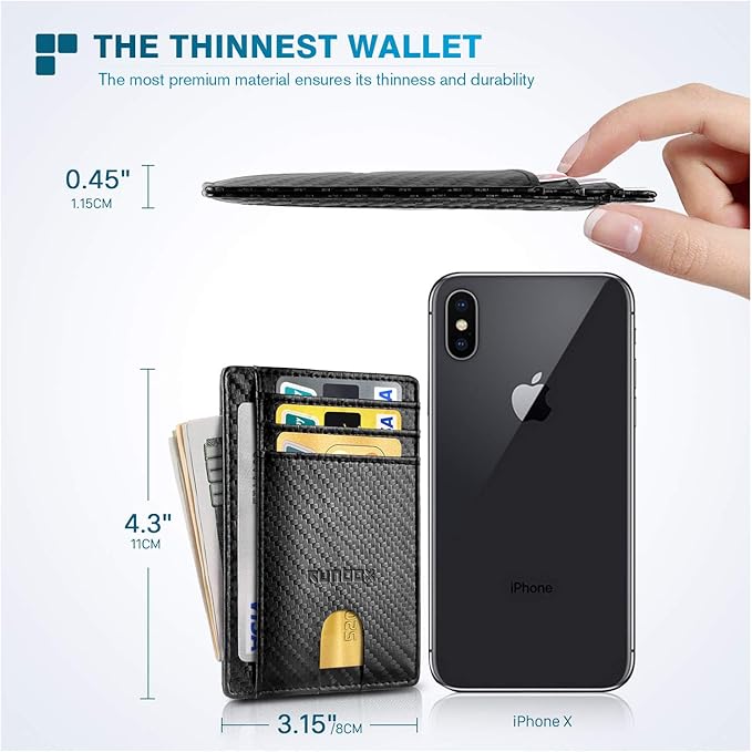 RUNBOX Slim ID Cases Minimalist Front Pocket RFID Blocking Leather Wallets for Men and Women Card Holder Wallets Gifts for men