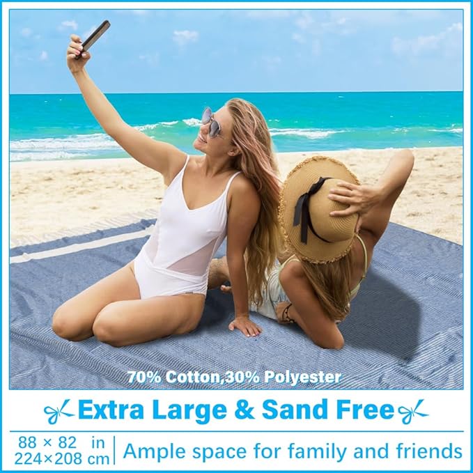 Oversized Turkish Beach Towel Blanket XXL Cotton Sandproof Towels Boho Woven Extra Large Big Sand Free Giant Throw Blankets Huge Quilt XL Picnic Camping Necessities Cloud For Adult Gifts Blue
