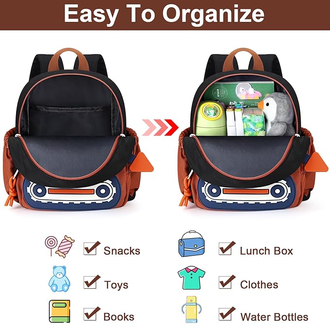 Accmor Toddler Leash Backpack, Children Safety Walking Harness Cute Excavator Bag with Anti Lost Wrist Link, Kids Travel Essential Mini Rucksack Back Pack with Strap Tether for Baby Boys