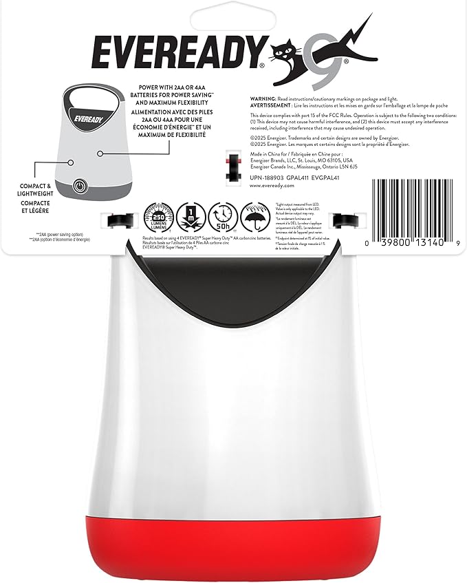 Eveready LED Camping Lantern X-250, Bright Tent Lights, Rugged Water Resistant LED Lanterns, 100 Hour Run-time (Batteries Included), Red and Black