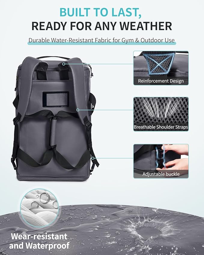 ECOHUB 40L Gym Bag for Women Men Water Resistant Sports Duffle Bag with Shoe Compartment & Wet Pocket, Travel Weekender Camping Backpack