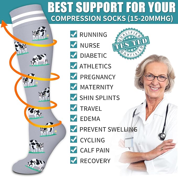 Laite Hebe Compression Socks for Women & Men Circulation(6 pairs)-Graduated Supports Socks for Running, Athletic Sports