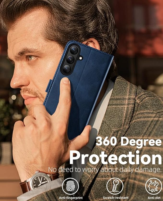 OCASE Compatible with Galaxy S25 Wallet Case, PU Leather Flip Folio Case with Card Holders RFID Blocking Kickstand [Shockproof TPU Inner Shell] Protective Phone Cover 6.2 Inch 2025, Spliced Blue