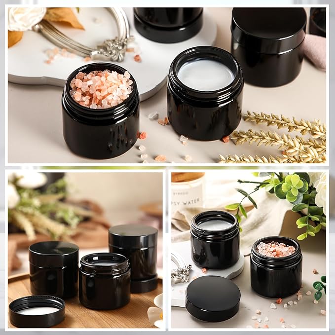 Domensi 32 Pcs 2 oz Glass Jars with Lids Travel Size Round Leakproof Empty Cosmetic Jars with Inner Liners Lid for Storing Makeup Lotions Face Cream Ointments Candle DIY Making (Black)