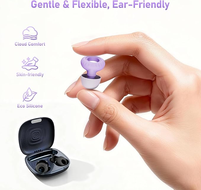 Silicone Ear Plugs for Sleeping, Noise Cancelling Reusable Earplugs with Comfortable Fit – Hearing Protection for Sleep, Concerts, Travel – 4 Pairs, Black + Purple