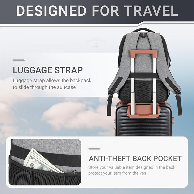 48L Expandable Laptop Backpack, Anti-thief Travel Backpack with USB Charging Port, Airline Approved Business Waterproof Carry on Luggage, Fits 17.3" Laptop for Men Women