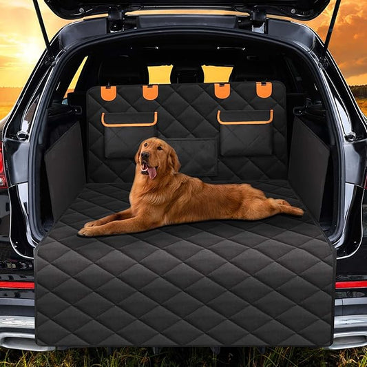 4-in-1 SUV Cargo Liner for Dogs, Non-Slip Water Resistant Pet Trunk Mat with Side Flaps Protector & Back Seat Organizer, Dog Backseat Cover for SUVs Vans