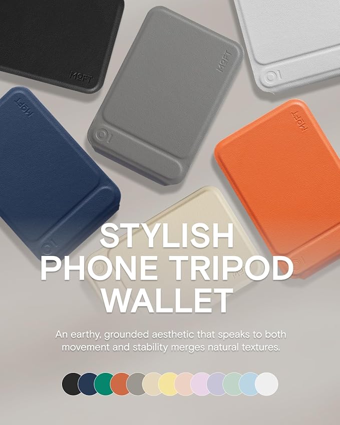 MOFT Phone Tripod Wallet for iPhone, Mulit-Angles, Lightweight & Portable Phone Stand, MOVAS Vegan Leather Magnetic Wallet, Strong Magnets, NFC Card Holder, Misty Cove (with Card Slot)