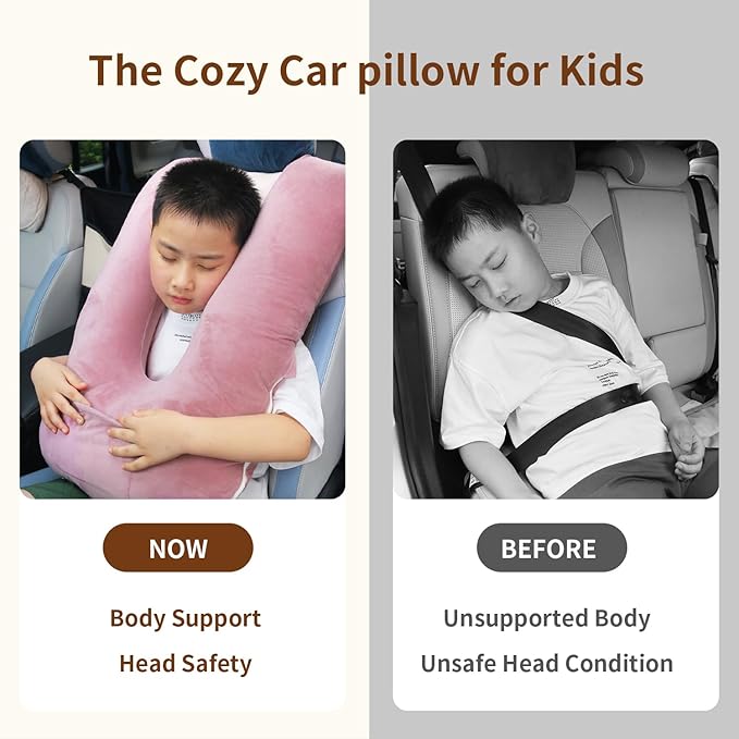 Travel Pillow, Car Pillow for Kids and Adults-Neck & Body Support，car Sleeping Pillow，Road Trip Essentials，Removable and Washable Covers，Skin-Friendly（Purple）