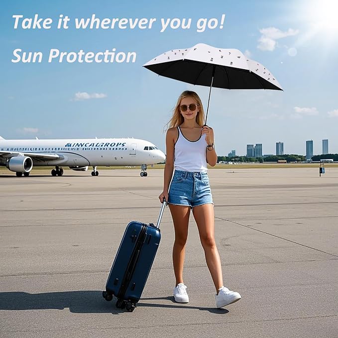 BAODINI Travel Mini Umbrella for Purse With Case Small Compact UV Sun Protection Sun Lightweight Tiny Pocket Umbrella for Women Kids and Men