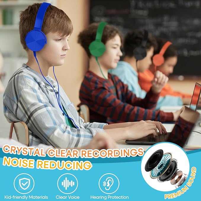 Classroom Headphones Bulk 10 Pack Multi Color for Kids School Students, Wholesale Class Set Durable Earphones for Children Toddler Teens Boys Girls Adult Chromebooks Laptop Computer(LS450, 10 Mixed)