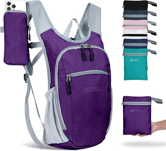 HIGH EXPERIENCE Hiking Backpack 10L/15L Small Daypack Lightweight Packable Travel Foldable Water Resistan for Women Men (Deep Purple, 15L)
