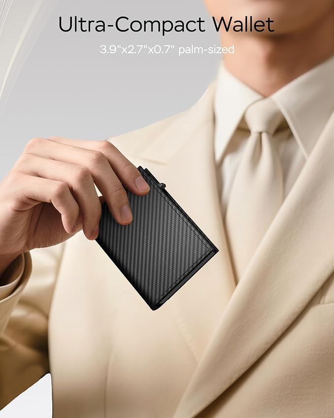 Wallet for Men - Sleek & Functional - Secure RFID Blocking Wallet with Smart Metal Pop Up Credit Card Holder, Minimalist Slim Front Pocket 11+ Cards ID Window Cash Slot, Gift for Him