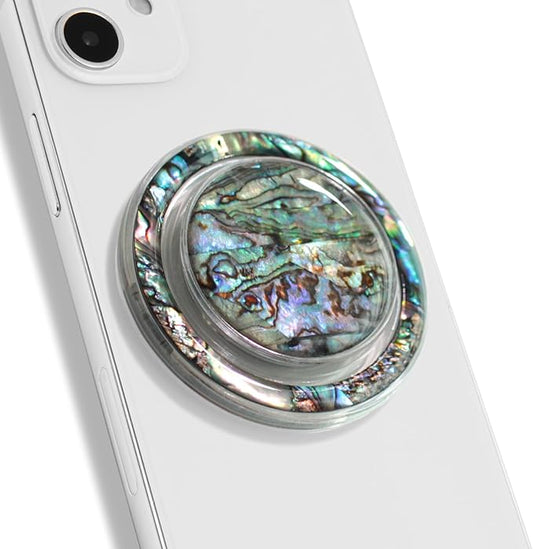 OnTheGrip Cute Natural Seashell Design Round Shape Collapsible Mobile Phone Grip Stand Holder for Smartphone Tablet Cell Phone Accessory (Black Fresh Water)