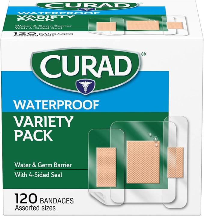 Curad Waterproof Bandage Variety Pack, 3 Styles Included; Assorted Size, 120 Bandages