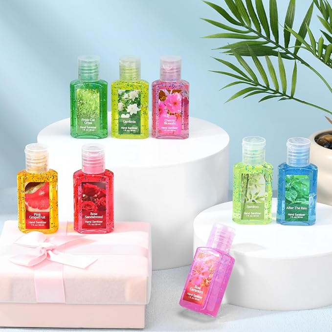 Frienda 24 Pack Mini Hand Sanitizer Bulk Travel Size Perfume Gel Hand Sanitizer Scented Variety 1 Fl oz Pocket Portable for Guest Christmas Stocking Stuffers Nurse Teacher Employee Staff Office Gifts