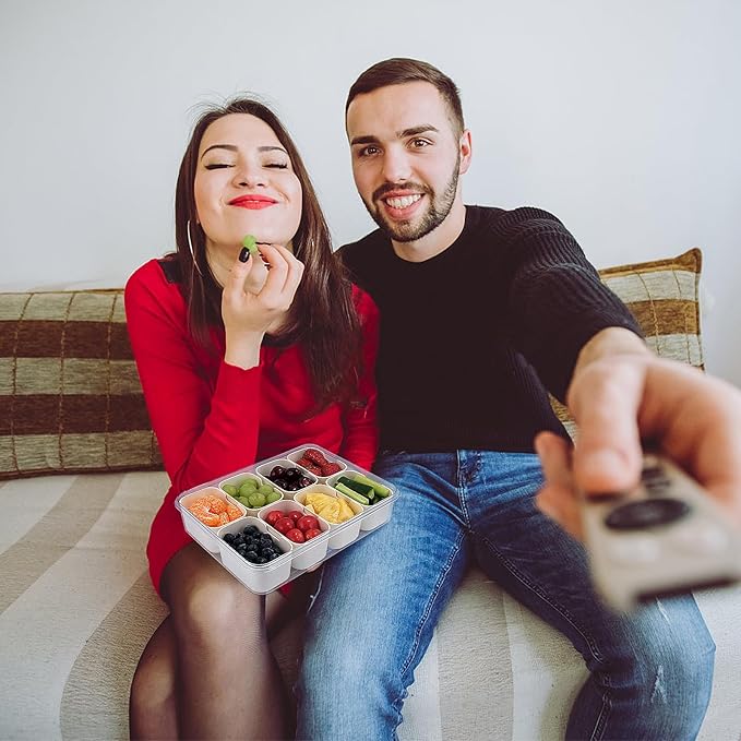 TAROSE Snackle Box Container, 8 Compartments Divided Serving Tray with Lid and Handle, Portable Snack Box Containers for Veggie Tray Charcuterie Boxes Fruit Storage Candy Organizer (8 Compartments)