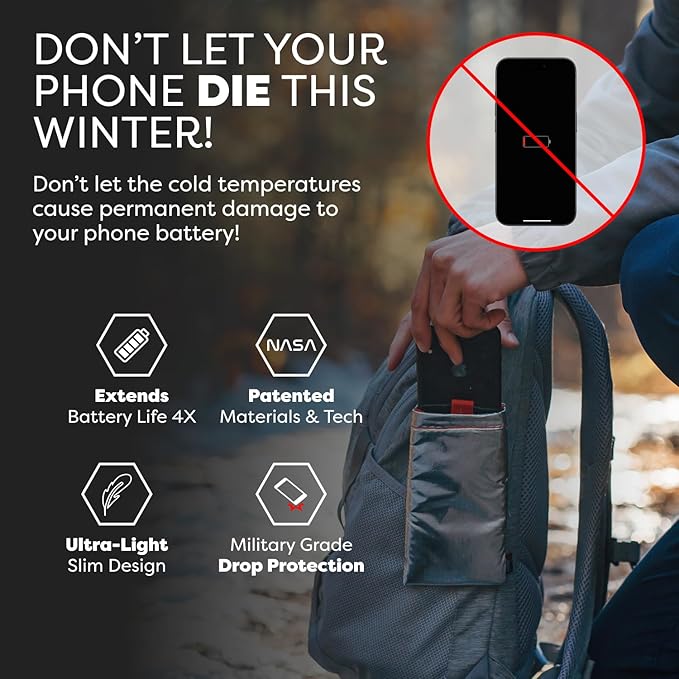 PHOOZY Apollo Thermal Phone Case | Insulated Phone Pouch Extends Battery Life 3X in Freezing Weather | Cold Resistant Drop Protection | Military Grade Water Resistant | Large | Silver