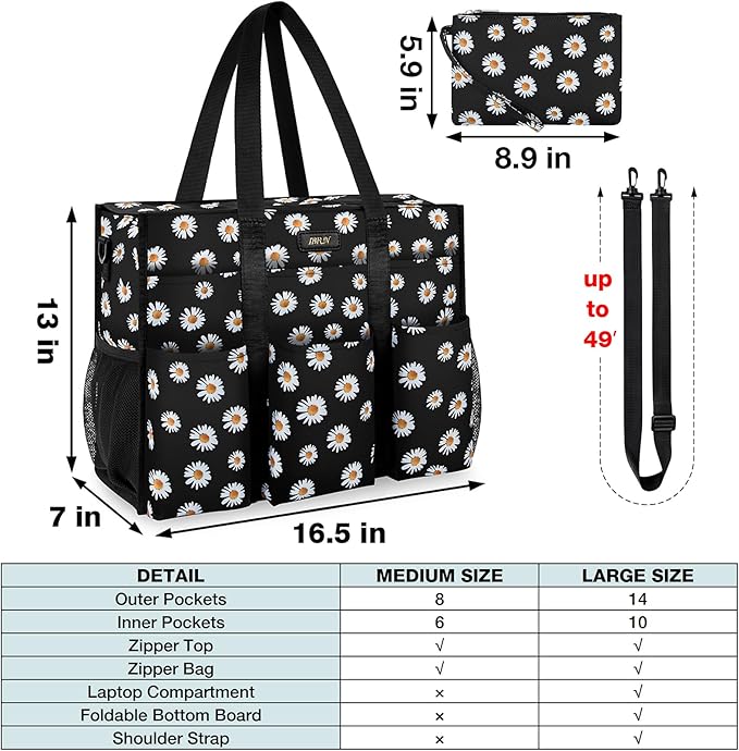 IBFUN Utility Tote Bag with 14/24 Pockets Zip Top Teacher Tote Bag for Teacher/Work Women