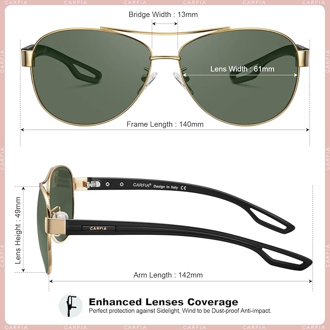 CARFIA Polarized Sunglasses for Women UV Protection Ultra-Lightweight Comfort Metal Frame Driving Glasses CA3210
