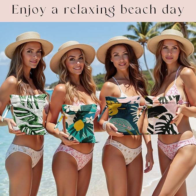 4 Pcs Waterproof Beach Essentials - Wet/Dry Bags for Pool, Swimsuit, Diapers, Makeup, Cruises & Travel