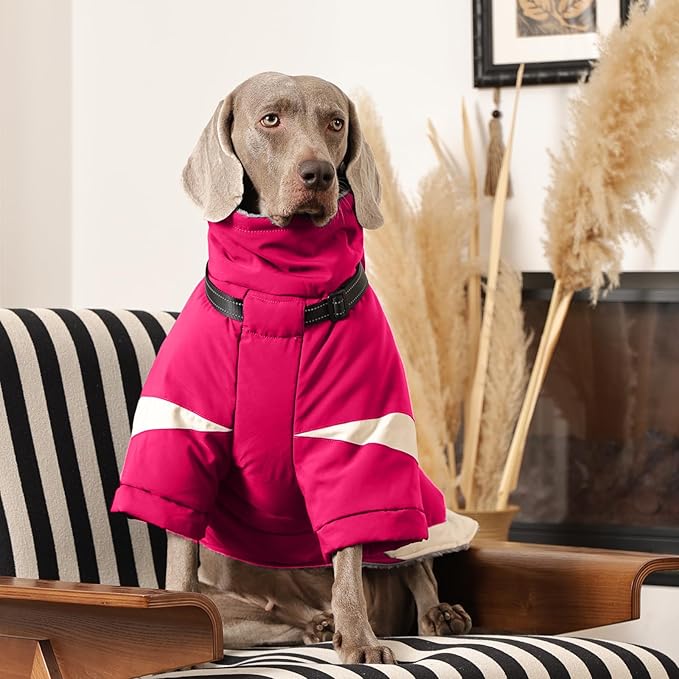 MIGOHI Snowproof Dog Jacket with Harness Reflective Small Dog Coat with Sleeves,Waterproof Fleece Winter Puffer Jacket for Dogs,Turtleneck Puppy Coats for Dogs Chilly Day,S,Rosered