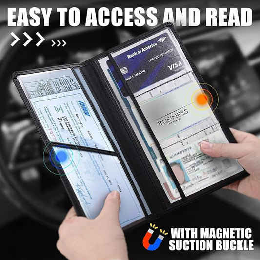 Leather Car Registration and Insurance Cards Holder Compatible with Chevy Camaro RS Cars, Vehicle Glove Box Car Organizer with Magnetic Shut, Documents License for Camaro RS Owners