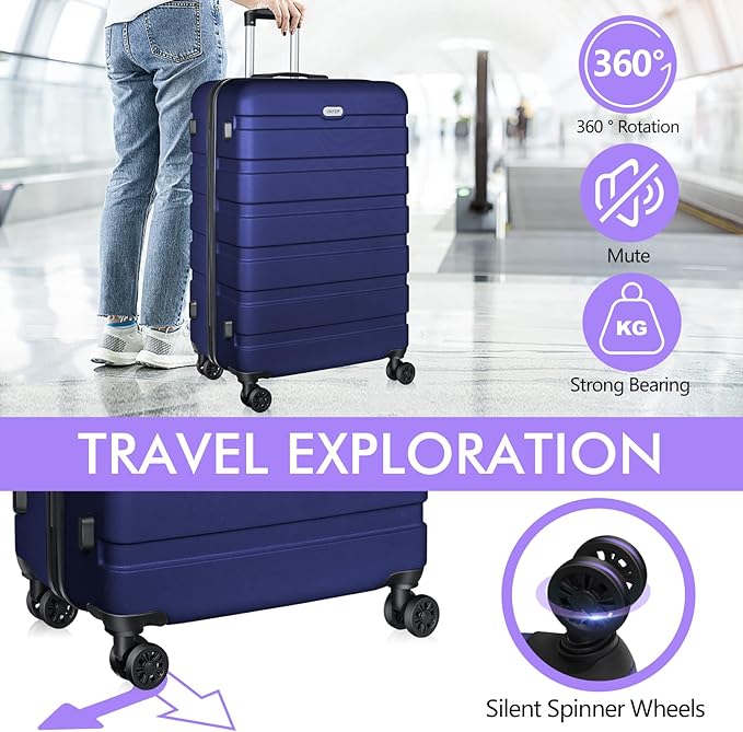 AnyZip Luggage PC ABS Hardside Lightweight Suitcase with 4 Universal Wheels TSA Lock Checked-Medium 24 Inch Dark Blue