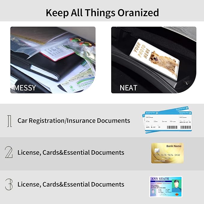 Customized Registration & Insurance Holder, Leather Car Glove Box Organizer, Cool Accessories for ID, Driver's License & Essential Documents, Business Cards - Men & Women