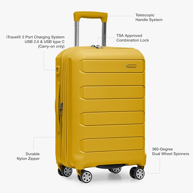 Traveler's Choice Pagosa Indestructible Hardshell Expandable Spinner Luggage, Yellow, 2-Piece Set (22/26)