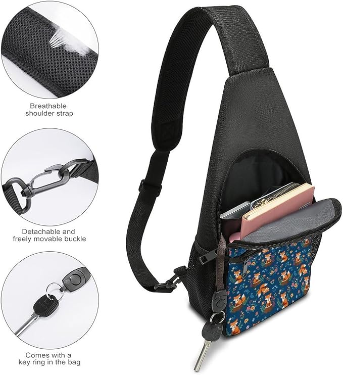 SWEET TANG Women's Cool Chest Bag Gym Sack Fashion Sling Shoulder Backpack Outdoor Sports Daypack Fox Flowers, Multipurpose Adjustable Bag Small Camera Case for Daily Use