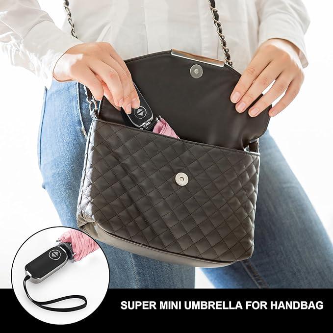 LEAGERA Compact Travel Umbrella for Purse - Flat Handle, Waterproof for Light Rain