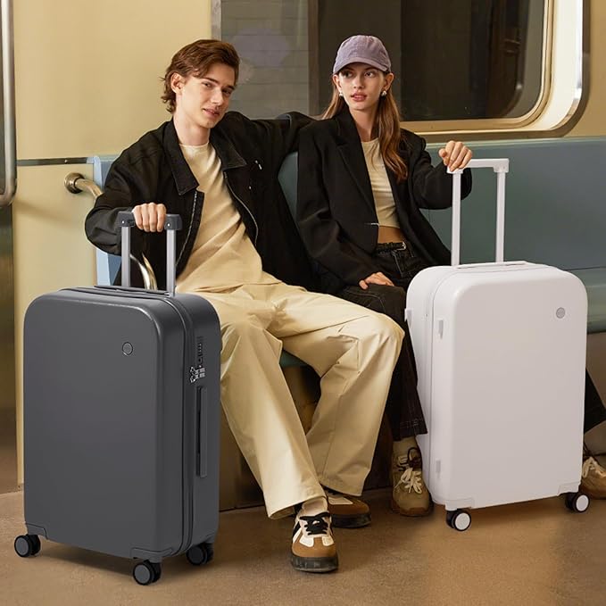 mixi Luggage Suitcase with Spinner Wheels, Hardside Rolling Suitcase PC with Cover & TSA Lock Lightweight Travel Case 24in Checked in, Off White（Slight Pink）