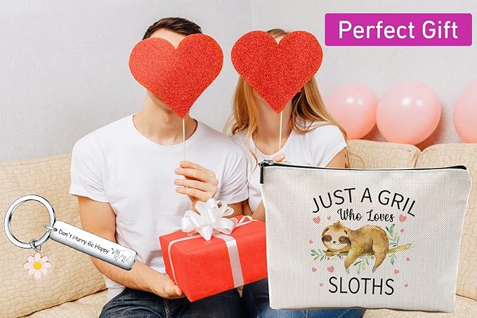 Makeup Bag Gifts for Girl Women, Funny Cosmetic Bag Birthday Christmas Gift for Sister Friend, Just A Girl Who Loves Sloth(Sloth)