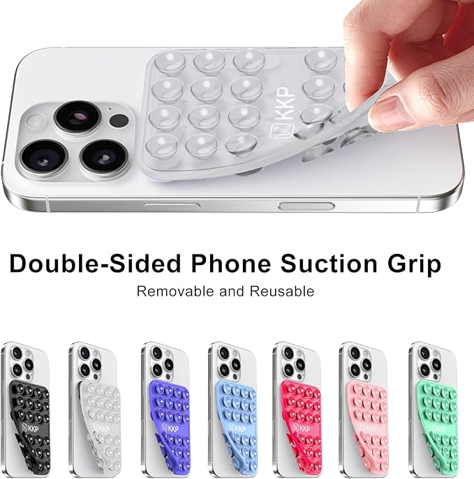 KKP Classic MAX - Silicone Suction Phone Case Adhesive Mount - Hands-Free, Strong Grip Holder for Selfies and Videos - iPhone and Android Compatible - 2.6″ x 3.9″