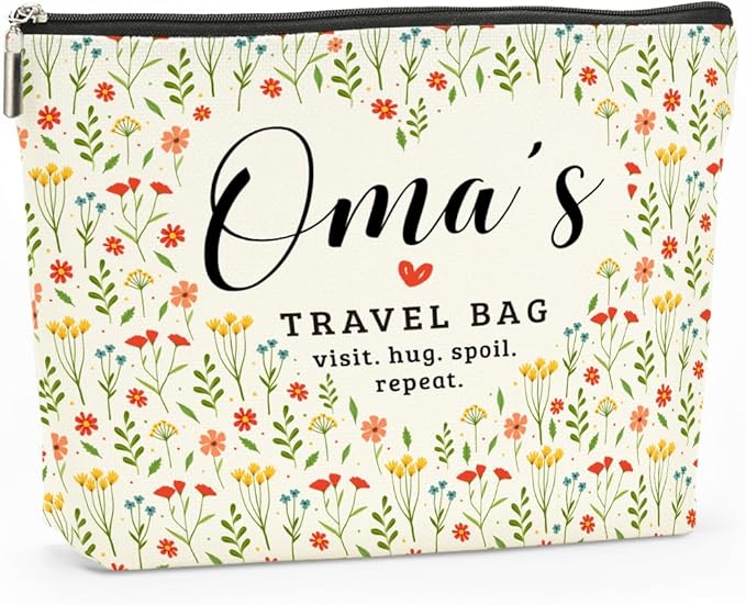 Oma's Travel Bag Mothers Day Makeup Bag Oma Grandma Gifts Grandma Birthday Gifts Funny Coloful Floral Cosmetic Bag for Women Nana Gigi Mimi Nanny Granny Chirstmas Appreciation Retirement Gifts