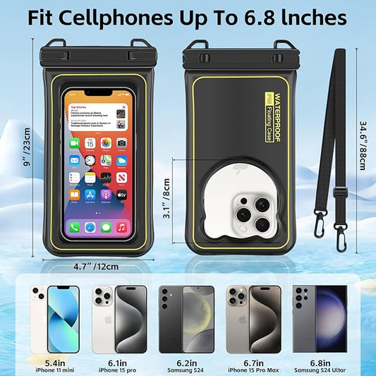 Waterproof Phone Pouch - IP68 Floating Waterproof Phone Case [Beach Cruise Essentials], Cellphone Dry Bag for 15/14/13/12/11 Pro Max Plus Up to 6.8'' Black