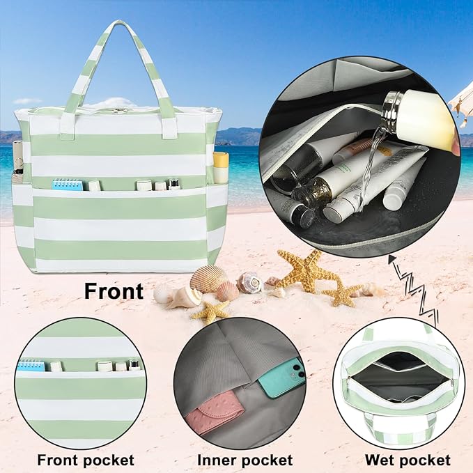 Bluboon Waterproof Beach Tote Pool Bags for Women Ladies Extra Large Carry On Bag With Wet Compartment for Weekender Travel