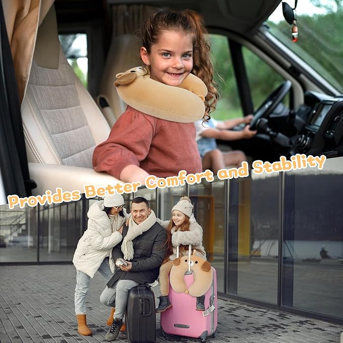 Travel Neck Pillow for Kids Adult, Cute Labrador Kids Travel Pillow, Cartoon Neck Pillow for Traveling, Soft U Shaped Travel Pillow for Airplane, Car, Recline, Sleeping