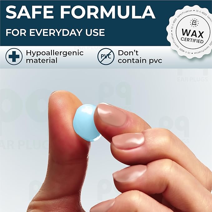 Peace&Quiet PQ Wax Ear Plugs for Sleeping - 28 Silicone Wax Earplugs for Sleeping and Swimming, Gel Ear Plugs for Noise Cancelling, Sleeping Earplugs, Sound Blocking Level of 32 Db, Color: Blue
